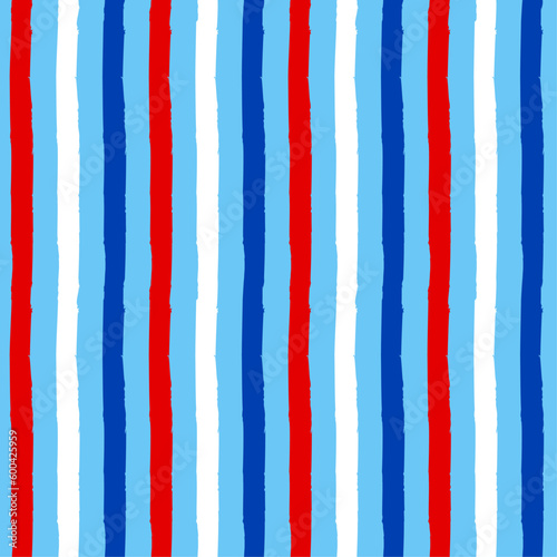 Stripes pattern design in USA colors - funny drawing seamless lines pattern. Poster or t-shirt textile graphic design. wallpaper, wrapping paper. Happy Independence Day. Red, white and blue