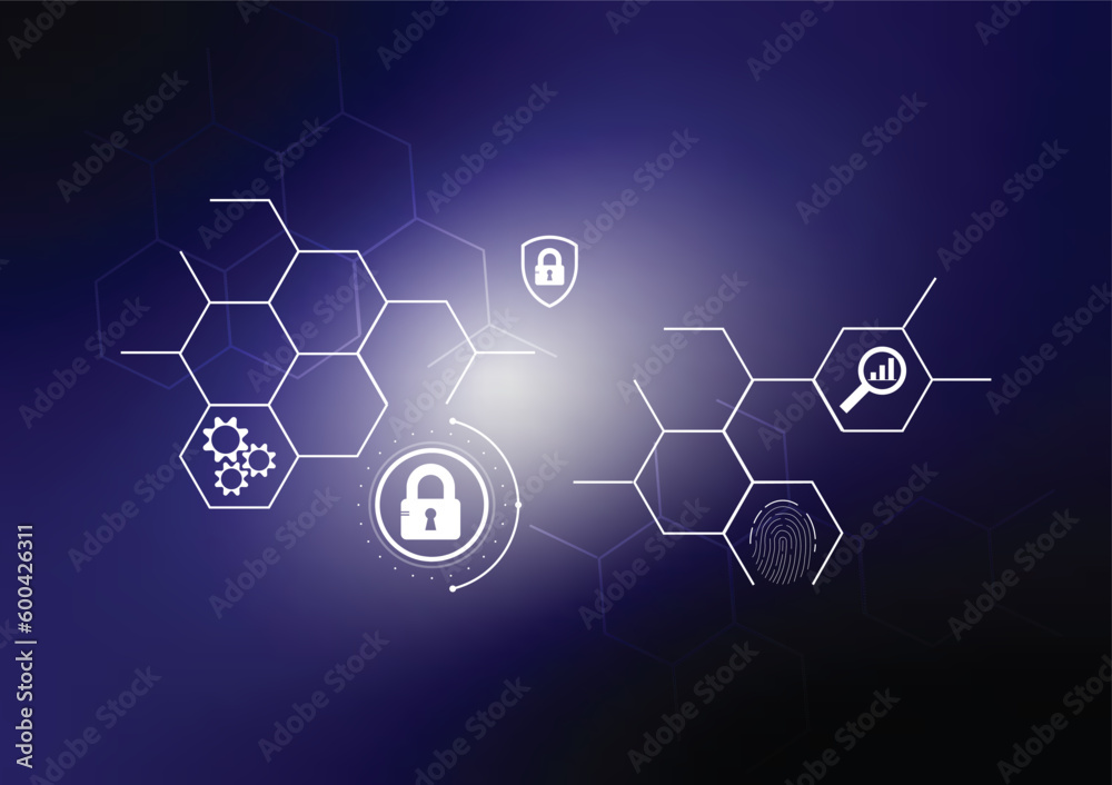 Cyber security and data protection. Future cyber technology web services for business and internet project. Vector illustration for your design with blue gradient background.