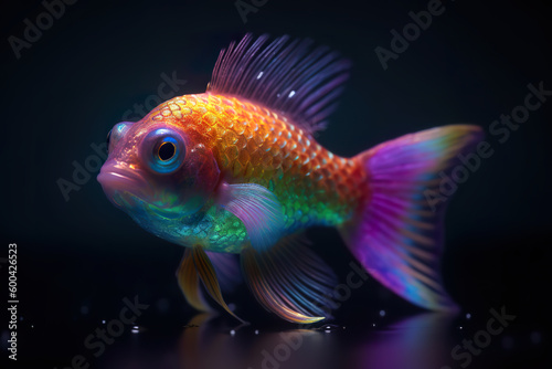 Beautiful rainbow colored fish underwater, small multicolor fantasy creature, AI generative illustration