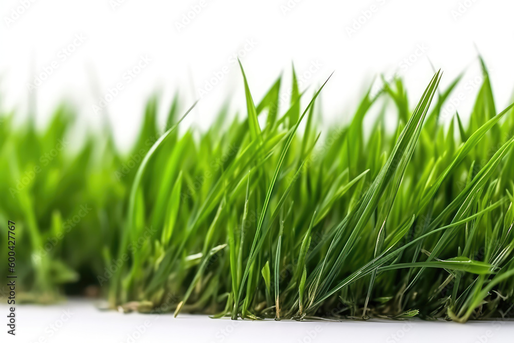 Fototapeta premium Green Grass On White Background. Generative AI