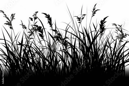 Grass On White Background, Black And White. Generative AI