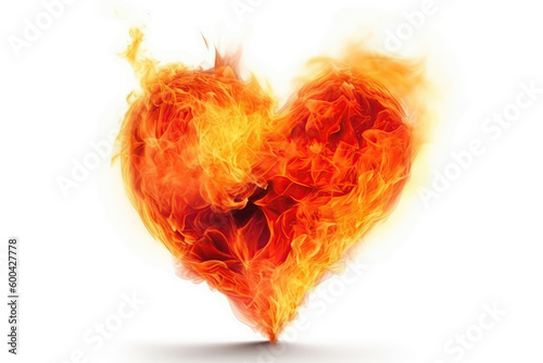 Fire Heart Sign On White Background. Generative AI photo