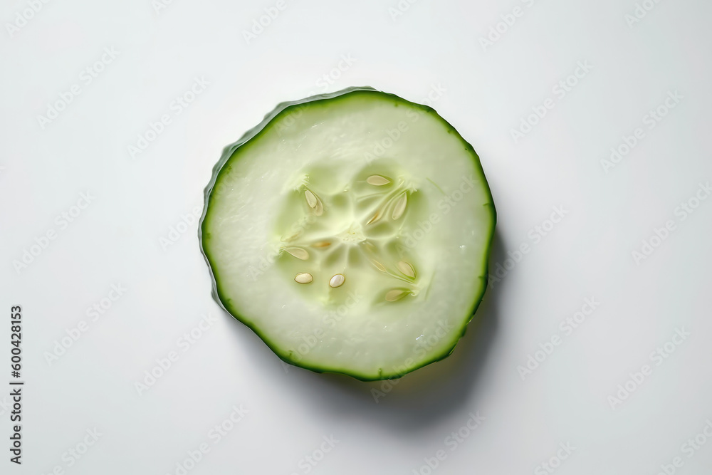 One Cucumber Slice On White Background. Generative AI One Cucumber Slice On White Background. Generative AI