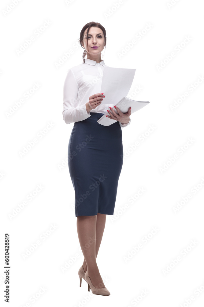 full-length. young business woman with business documents