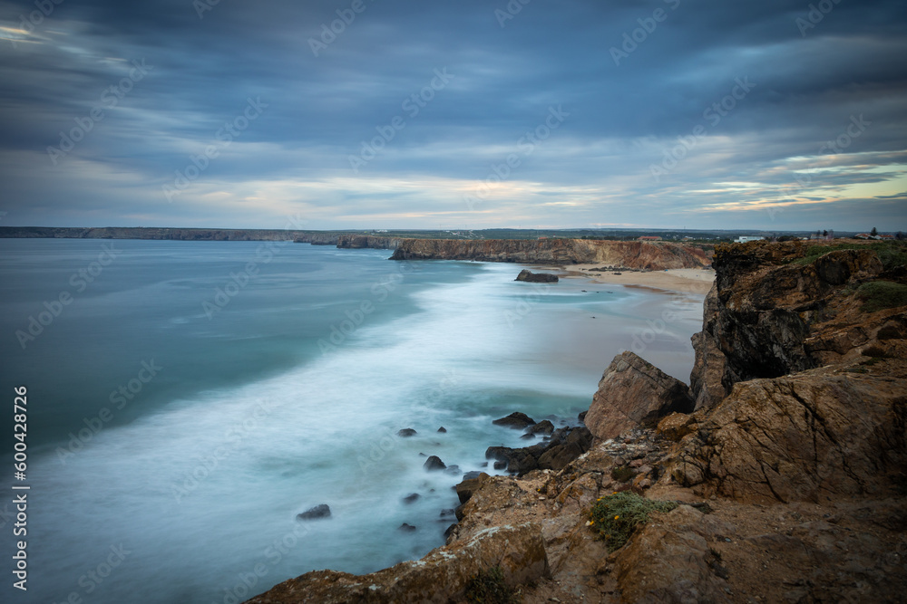 Fototapeta premium Aerial view of Sagres Beach, Portugal - long exposure