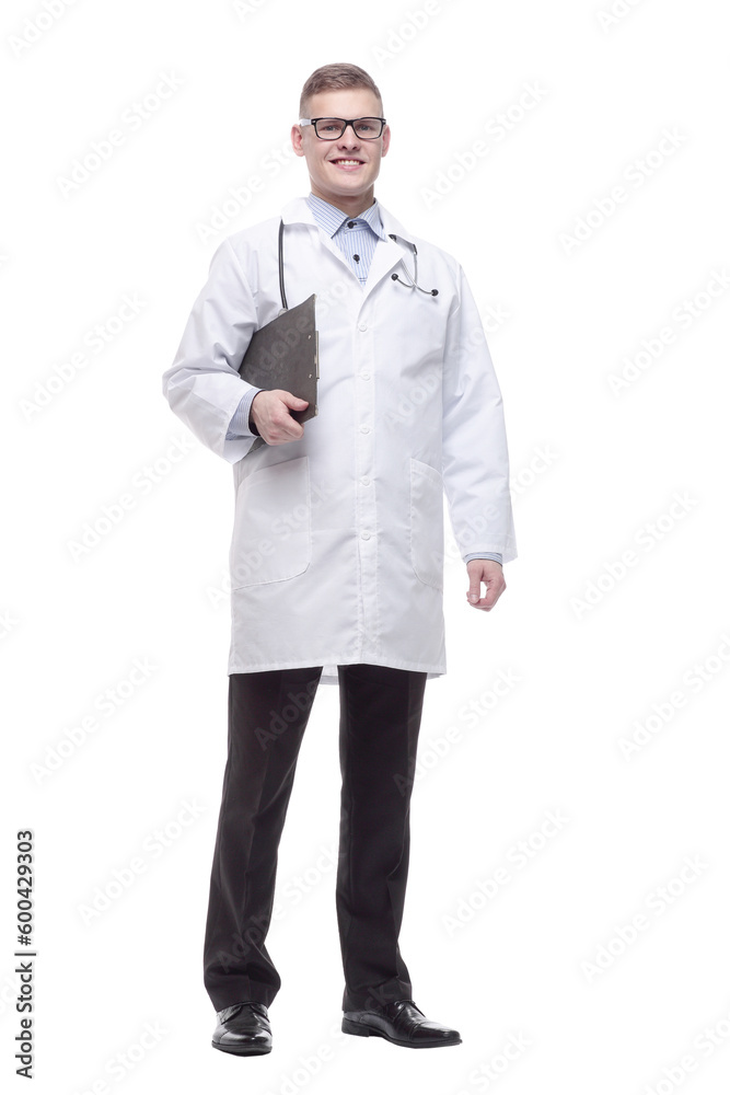 young doctor with a clipboard. isolated on a white young doctor with a clipboard. isolated on a white