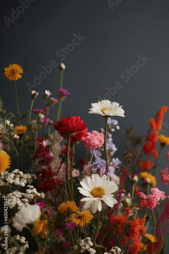 Wildflower Collection. Colorful Bouquet of Wildflowers with Copy Space on Space Background. Floral Delights AI Generative.  © Mr. Bolota
