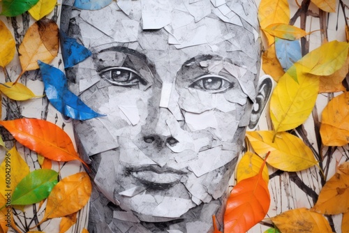 Wallpaper Mural Close up portrait of woman. Modern pop art collage, colored paper. Beautiful illustration picture. Generative AI Torontodigital.ca