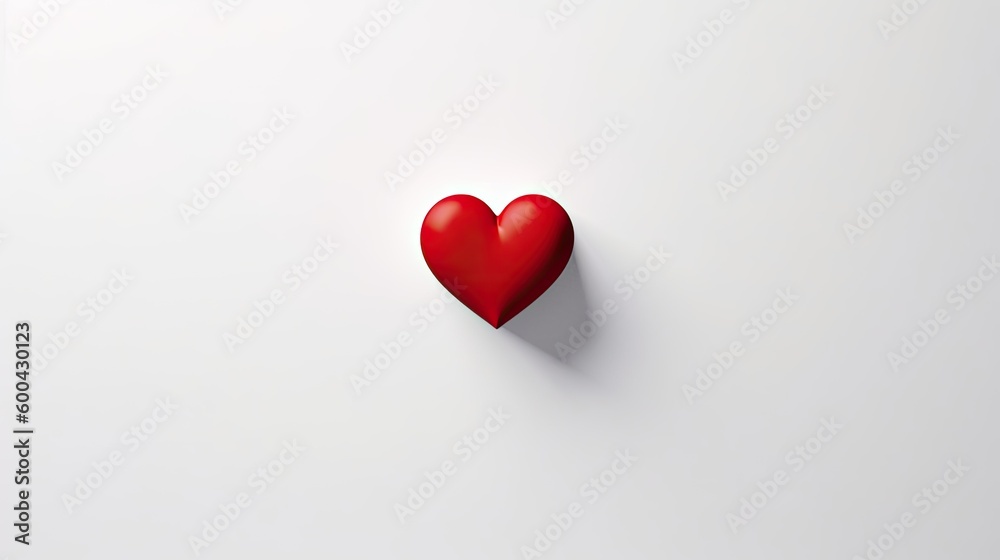 A clean white background with a single red heart shape. Generative AI 