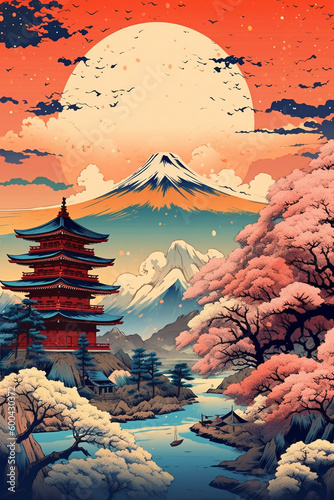 japanese landscape poster ai generated art Generative AI photo