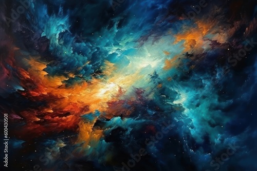 Nebula and Pleiades stars in space, abstract picture. Beautiful illustration picture. Generative AI