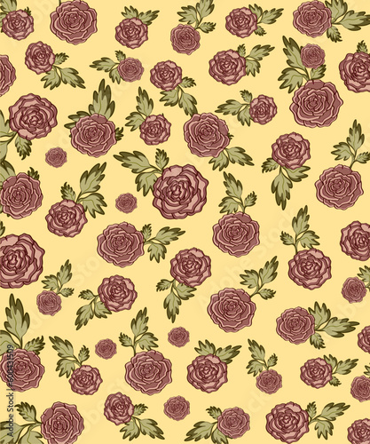 Colorful floral seamless pattern illustration. Vintage flower background art design. Retro pastel color spring artwork, groovy seventies nature backdrop with hippie flowers.