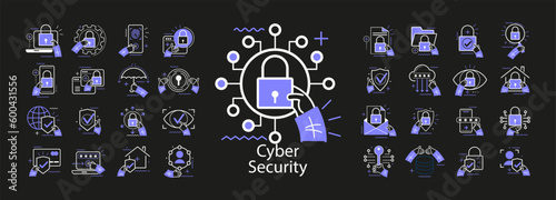 Concept illustration set. Collection of different security scenes and situations. Human hands with icons and images. Secure web traffic, rights of access, secure file sharing, virtual private network,