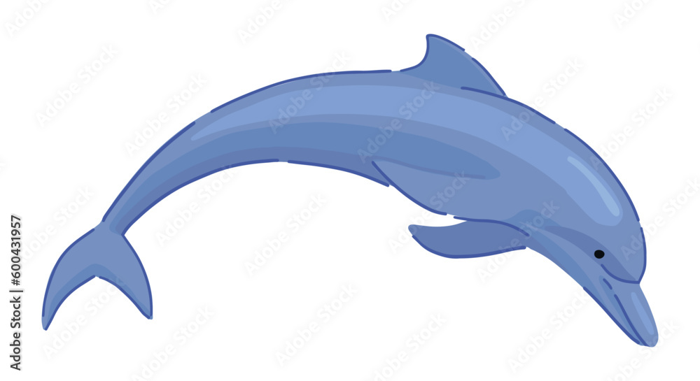 Obraz premium Dolphin clipart. Single doodle of underwater wild animal isolated on white. Colored vector illustration in cartoon style.