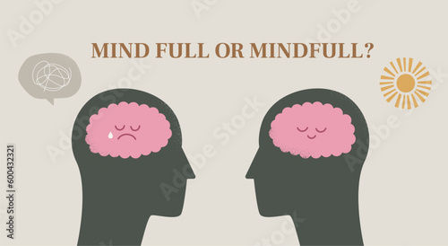 Mindfulness concept. Head full of thoughts and calm relaxed mind. Vector