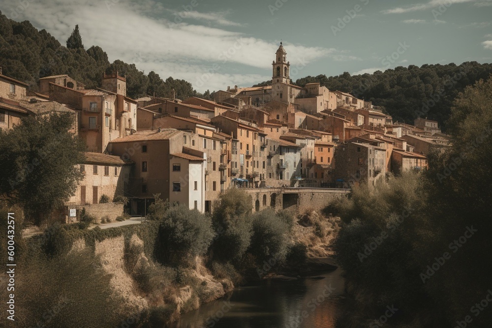 A Spanish town called San Felíu de Guixols in Catalonia region with a background. Generative AI