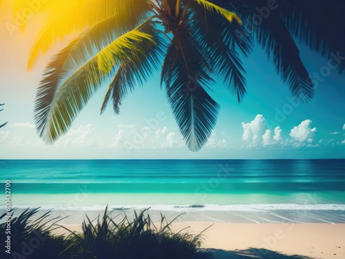Blurred tropical beach background Summer vacation. ai generative © Anna