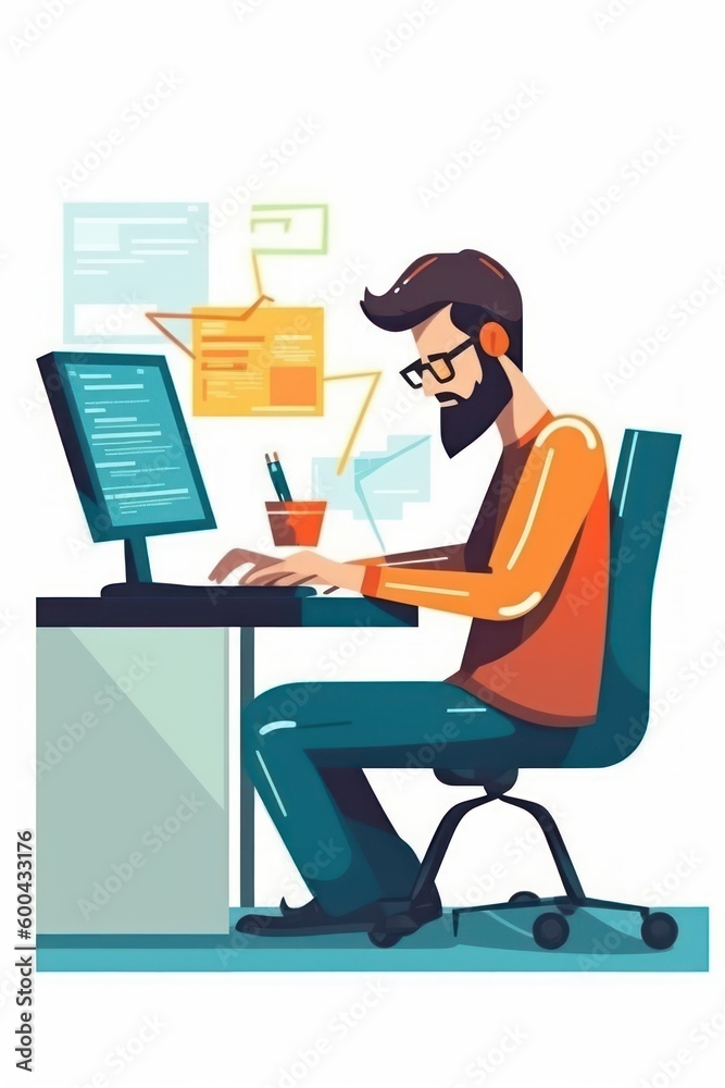 Conception of programming. Man, worker. Beautiful illustration picture. Generative AI Conception of programming. Man, worker. Beautiful illustration picture. Generative AI