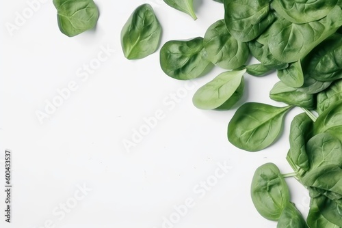 Spinach leaves on white background. Beautiful illustration picture. Generative AI