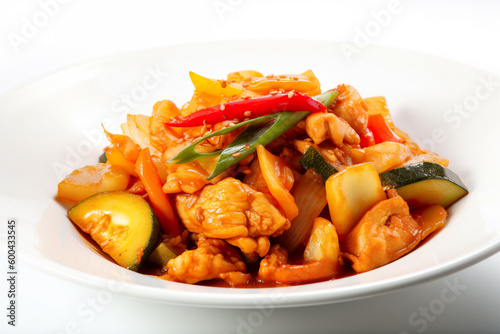 Dak galbi, spicy stir-fried chicken with vegetables, generative AI Korean dish