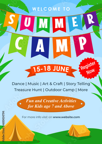Vector illustration of Kids Summer Camp flyer template