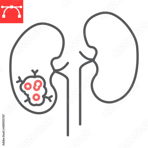 Kidney cancer line icon, oncology and medicine, kidney tumor cancer vector icon, vector graphics, editable stroke outline sign, eps 10.