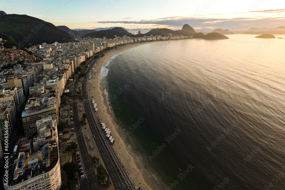 Famous Copacabana Beach View with Sugarloaf Mountain in the Horizon, Rio de Janeiro, Brazil