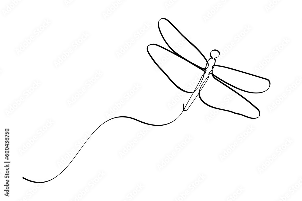 Obraz premium vector sketch simple single or one continuous fly dragonfly