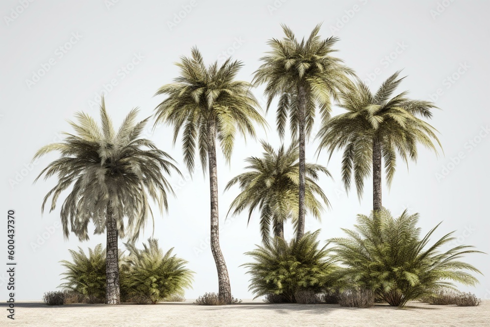 3D illustration of palm trees on transparent background. Generative AI