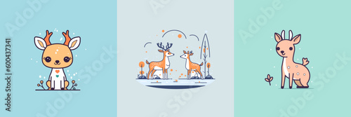 Cute Deer set collection kawaii cartoon illustration