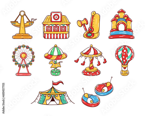 Set of amusement park hand-drawn illustration