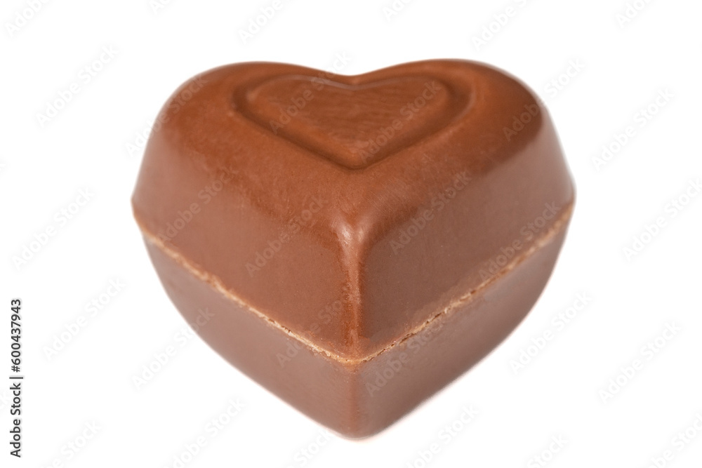 Praline chocolate. Chocolate with truffles or praline filling isolated on white background. Close up Praline chocolate. Chocolate with truffles or praline filling isolated on white background. Close up