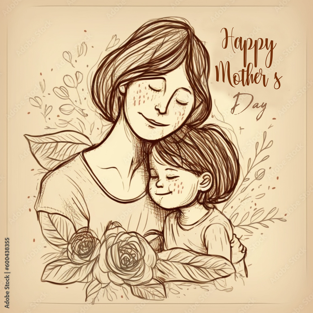 hand drawn or sketched drawing of a mother and her child with the words happy mother's day