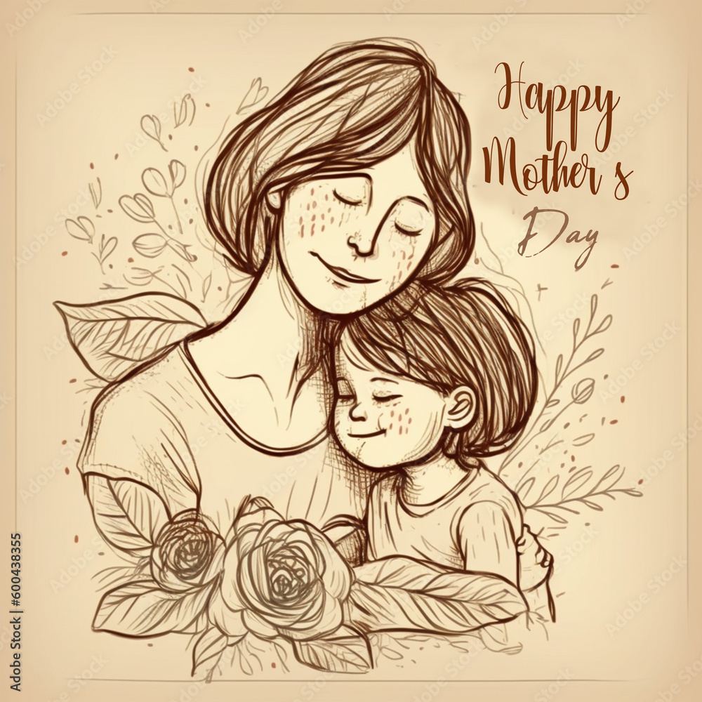 hand drawn or sketched drawing of a mother and her child with the words happy mother's day hand drawn or sketched drawing of a mother and her child with the words happy mother's day