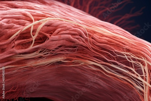 3D rendering of cross section through skeletal muscle fibers. Generative AI photo