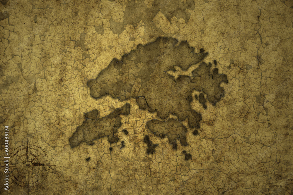 map of hong kong on a old vintage crack paper background .
