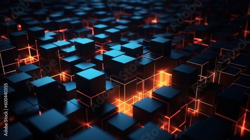 Abstract 3d rendering of cubes, Futuristic background, Network concept.Generative Ai