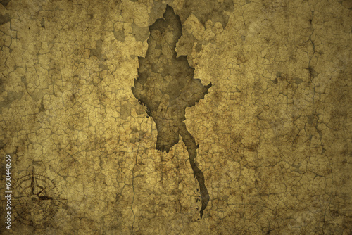 map of myanmar on a old vintage crack paper background .