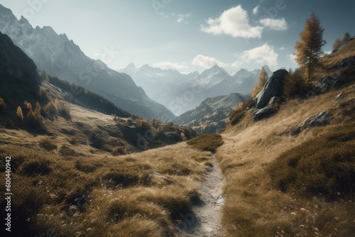 Minimalist alpine scenery. Generative AI