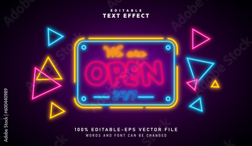 We are Open 24 hours Neon Light text effect - Editable text effect