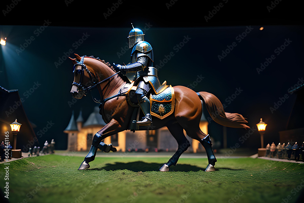 Medieval knight riding horse, illustration