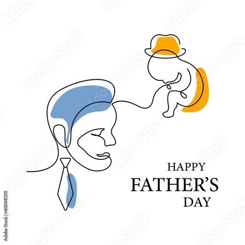 One continuous line drawing of Father and his baby, Abstract color pop in the white background Vector Illustration.