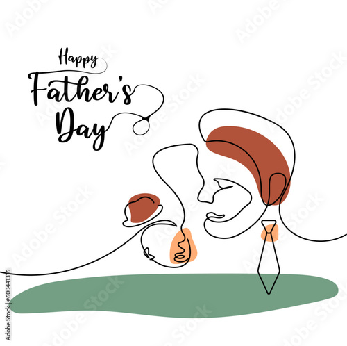 Happy Fathers Day One line art drawing vector illustration design template, Abstract color pop in the white background.