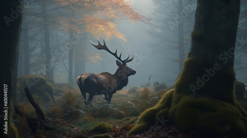 Deer in the woods. Generative AI 