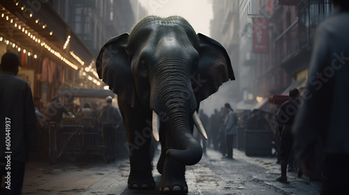 The elephant in the city walking. Generative AI