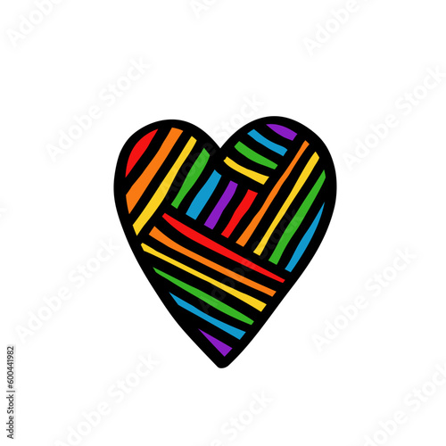LGBT pride month logo icon sign Heart emblem Human rights and tolerance Cartoon doodle drawn design Trendy style Fashion print for clothes apparel greeting invitation card cover flyer poster textile