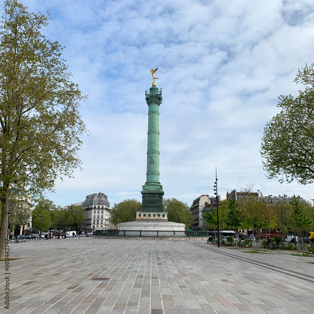 Place de la Bastille is a square in Paris, a symbolic place of the French Revolution, where the old fortress of the Bastille was destroyed between July 14, 1789 and July 14, 1790 - obrazy, fototapety, plakaty 
