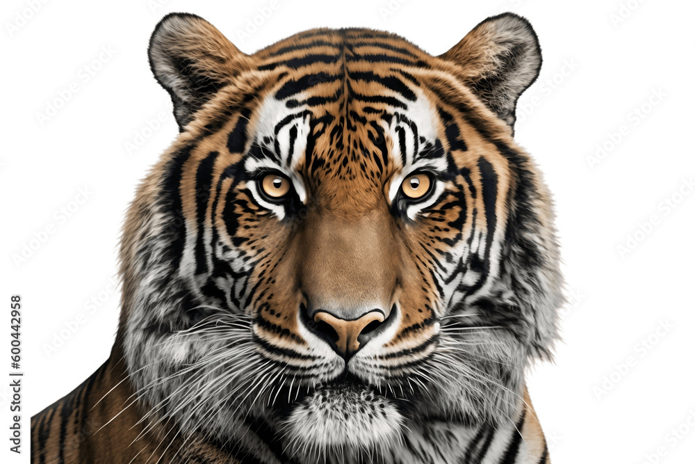Close-up of a Tiger's Face on Transparent Background, Generative AI
