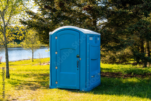 Temporary blue portable plastic toilet