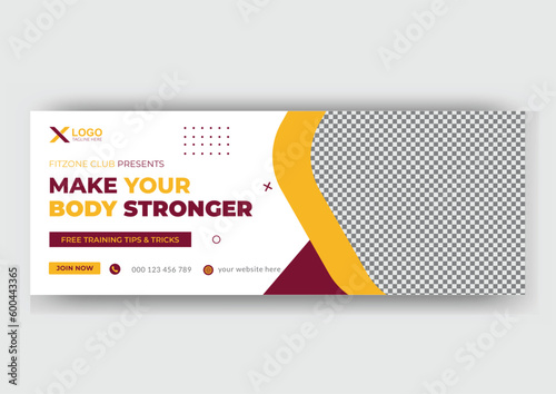Fitness gym training facebook cover and web banner Design template 